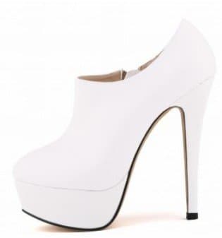 DYF Shoe Short Boot Solid Color Big size Waterproof table High heel Zipper,White Matt,38