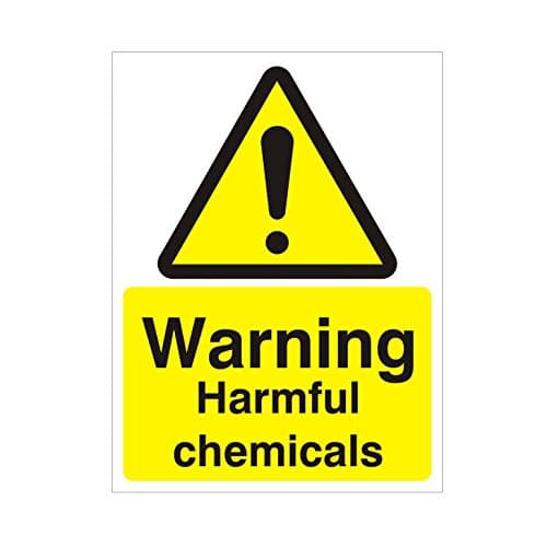 warning harmful chemicals 150x200mm self adhesive