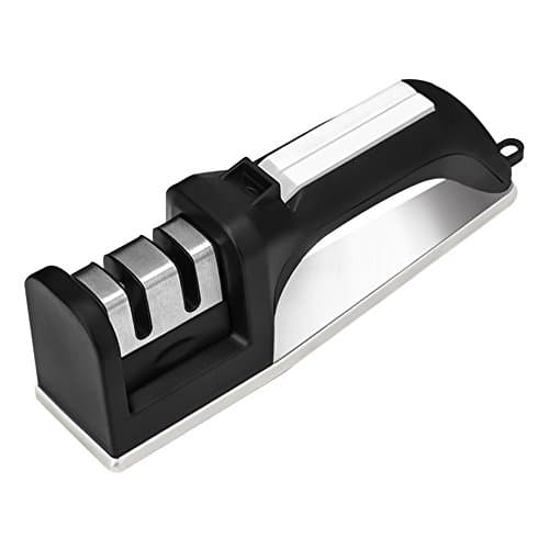 Knife Sharpener, Collen Professional Kitchen Chef Knives Sharpening Universal Manual System for All-Sized Household Knives Scissors, 2 Sharpening Slot with Non-slip Base and Detachable Grinding Head