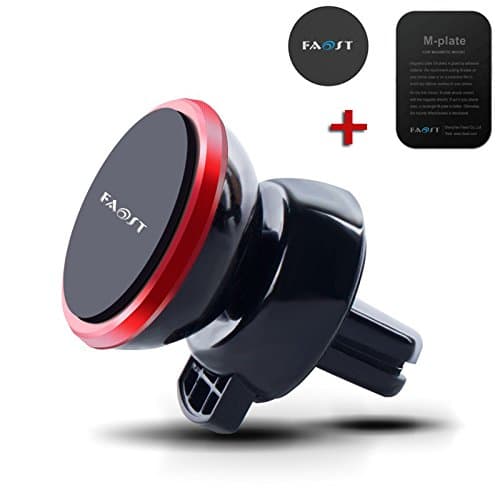 Faost Universal Air Vent Car Mount Pack,2 in 1 Vent Holoder w/Magnetic 1 Step Mounting Technology n Hexa Neodymium Core for iPhone 7,P9,Samsung,Mini iPad,tablet,Kindle and more Blue/Red/Golden/Silver (Red)