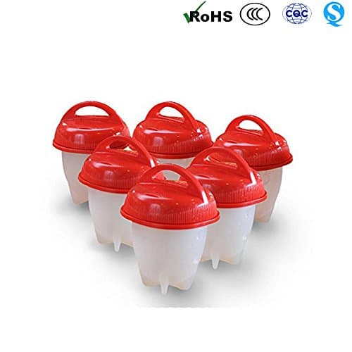 Egglettes Egg Cooker -6 Pieces Egg Cooking Molds Egg Cooker Hard &amp; Soft Maker, No Shell, Non Stick Silicone, Poacher, Boiled, Steamer by GbaoY (Red 1)
