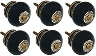 Nicola Spring Ceramic Cupboard Drawer Handle Knobs - Black - Pack of 6