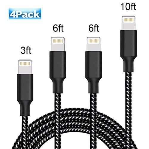 Kimpson Lightning Cable,4Pack 1m/2m/2m/3m Extra Long Nylon Braided Apple iPhone Charger Cable Charging Lead Cord USB Wire for iPhone 7/7 Plus/6/6S Plus/5/5S/5C/SE,iPad Pro/Air/mini,iPod(Black&amp;White)