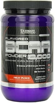 Ultimate Nutrition Flavored BCAA Powder 12000 Branched Chain Post Workout Amino Acid Supplement, Caffeine-Free with 3g Leucine 1.5g Valine 1.5g Isoleucine- Fruit Punch, 60 Servings