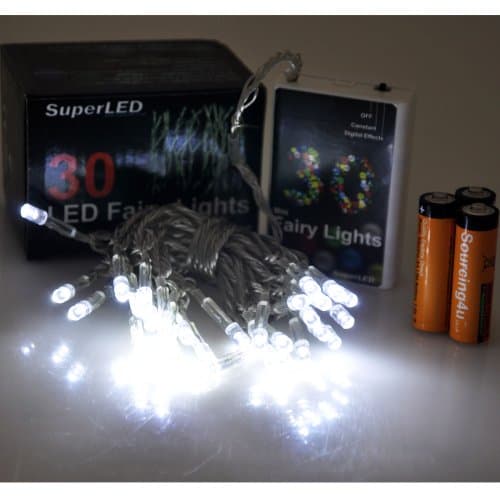 S4U® SuperLED Battery Powered 30 Pack LED String Fairy Light Set, with FREE Alkaline Batteries (White)