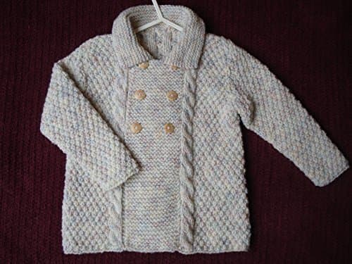 Hand Knitted Double Breasted Light Cream Jacket with Flecks of Colour and Wooden Buttons