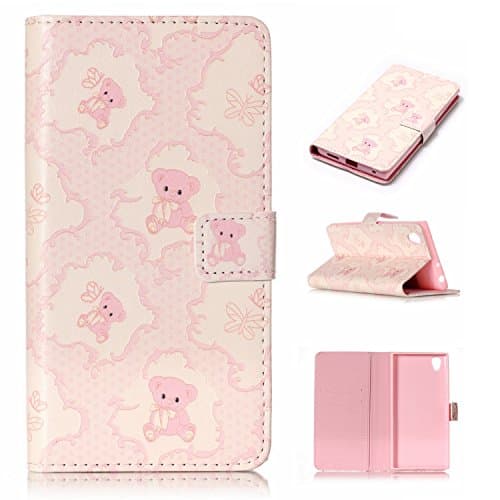 WindTeco Sony Xperia L1 Case, Pretty Cute Pattern Bookstyle Premium PU Leather Case Wallet Flip Cover Magnetic Closure with Card Slots &amp; Stand Function Protective Case for Sony Xperia L1 - Cute Bear
