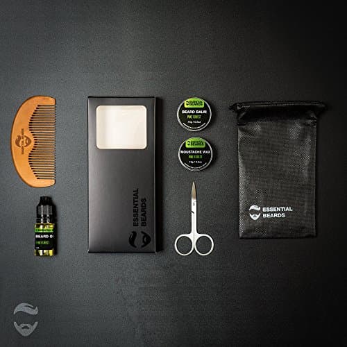 Beard Grooming Sets for Men, 6 Piece Kit - Beard Balm, Moustache Wax, Beard Oil, Comb, Scissors, Bag &amp; Essential Beards Gift Box (Pine Forest)