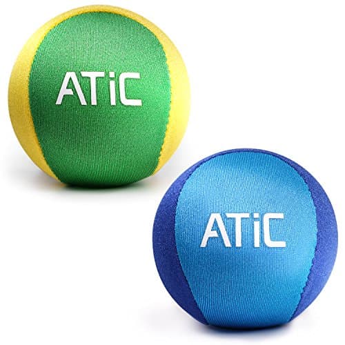 [2 Pack] Stress Ball / Water Bouncing Ball, ATiC Multi-functional Stress Relief Toy for Hand Exercising and Strengthening + Surf Jumping Ball for Summer Sport Game, Green/Yellow + Light Blue/Blue