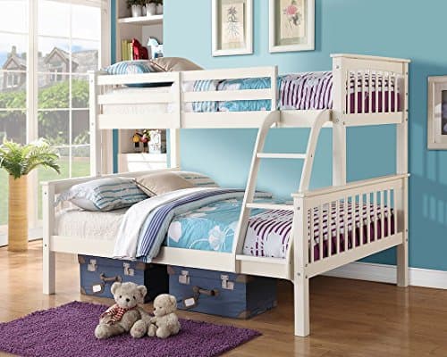 SOLID PINE WHITE NOVARO TRIO TRIPLE BUNK BEDSTEAD WITH ANGLED CHILD FRIENDLY LADDER