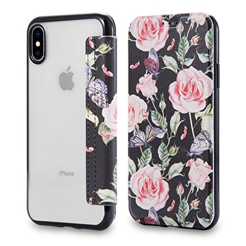 iPhone X Case,iPhone 10 Case,Snewill Slim PU Leather Folio Flip Wallet Case with Card Slot & Clear Soft TPU Back Cover for Apple iPhone X/10-Peony Flower