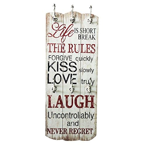 UMOI Vintage Solid Wood Wall Mounted Coat Rack with 6 Stable Wall Hooks Set of Shabby Chic Style Wardrobe (Model 2019)