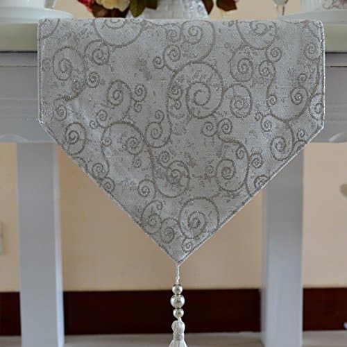 HmDco European modern geometric pattern chenille table flag, silver grey, silver grey, 30*200cm
