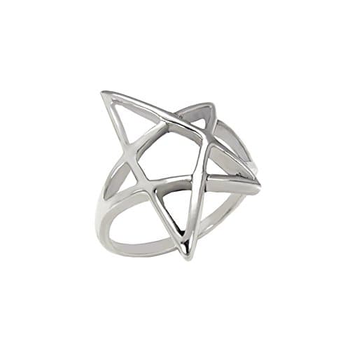 Sterling Silver Oxidized Pentagram Star Ring with Ring Width of 24MM