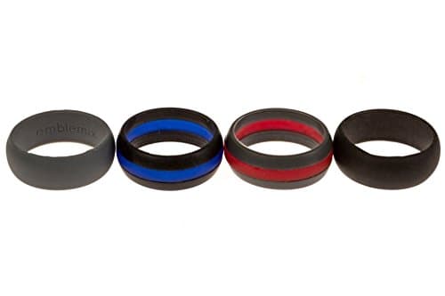 Men's Size 12 - Silicone Wedding Ring - 7-Pc Set Non-Conductive Safety Band for Workout Firefighter Police Military and Electricians Includes 4 Rings with Mesh Bag and 2 Carabiners