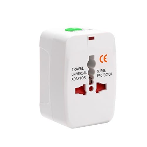 (White)Universal International Travel Adapter Conversion Plug with 4 Change-Over Plugs(US EU UK AUS Connector),AC 100-240V 10A,Surge Protector