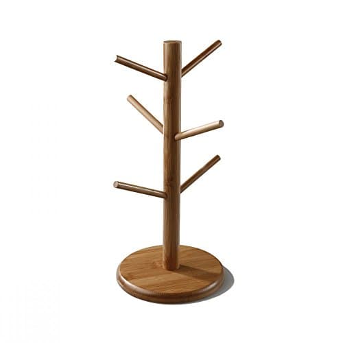 Coffee Mug Rack with 6 Hooks Air Drying Stand Tea Cup Rack Removable Bamboo Mug Stand