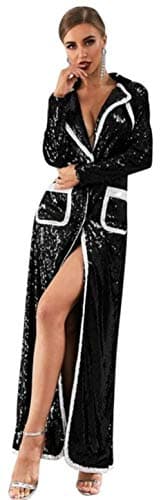 Black Sequins Beaded Maxi Duster Formal Dress