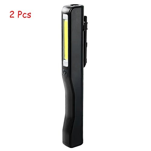 2 Pcs COB LED Mini Pocket Pen Light Inspection Light Lamp Work Flashlight Hand Torch with Rotating Magnetic Clip,Great for Camping / Household / Workshop / Automobile and Emergencies (Black)