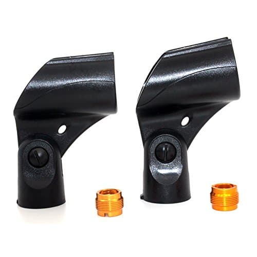 Weymic Stands Black Universal Wireless Microphone Clip Holder 2-pack with 5/8" Male to 3/8" Female Nut Adapters for Handhold Wireless Microphone