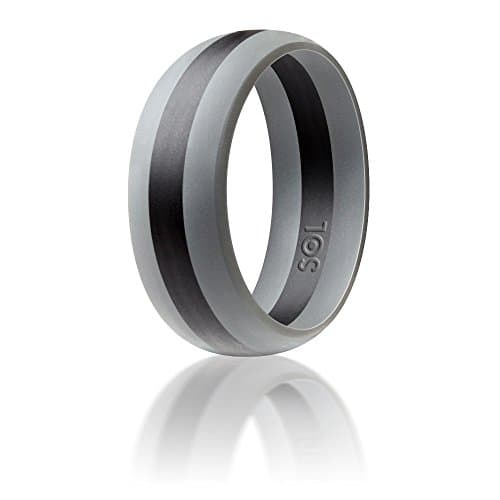 Silicone Wedding Ring By SOL (Action Pro Series), Safe and Sturdy Silicone Rubber Wedding Band Designed for Fitness, Kettlebell and Exercise Bands Workout - Light Grey with Black, size 9