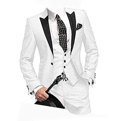 Men One Button 3 Pieces White Wedding Suits Notch Lapel Men Suits Groom Tuxedos
