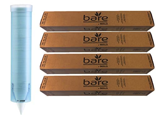 Solo Cone Cup & San Jamar Dispenser Bundle Pack - Solo Bare 4 oz. Recyclable Paper Cone Water Cup, Rolled Rim 4R-2050 & San Jamar C3165 Pull Type Dispenser Tube (4 - Pack w/Dispenser)