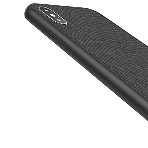iPhone X Fabric Case Cover with 2-Pack Tempered Glass Screen Protectors. Slim and Durable Hard Back [ HD Screen Glass Compatible with 3D Touch and Face ID for Apple] - Black