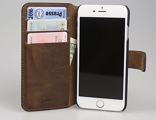 Antic iPhone 6/6S (4.7") Case. Premium Leather Wallet Case. Premium Genuine Leather.. Flip Cover Case, Magnet Strap, Easy Open&amp;Close. Hand Crafted From Genuine Leather. Sophisticated Look. (Brown)