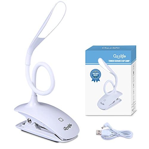Clip On Reading Light - Qoolife Touch Sensitive Wireless Rechargeable Clamp on 14 LED Beads Desk Lamp / Reading Light / Book Light with 3 Level Eye Care Brightness