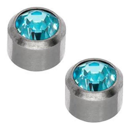 CaflonBlue Birth Stone & Plain Ear Piercing Studs - Set of 12 - (White Stainless March Aquamarine Birthstone)