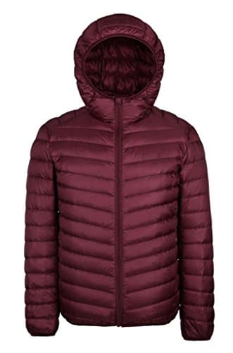 Midoly Men's Winter Ultra Light Packable Down Jacket With Hood Coat(Wine Red,X-Large)