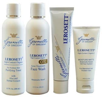 LEROSETT 4-Part Organic Acne System Based on Nutrient Rich Organic Aloe- Naturally Medicated- Treats and Prevents Breakouts- Nourishes Skin- Antibacterial- Anti-Inflammatory-Oil-Free