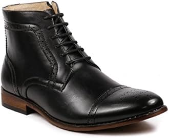 Metrocharm MC123 Men's Cap Toe Lace up Dress Casual Ankle Boot (6.5, Black)
