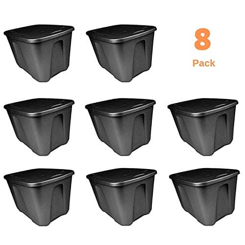 Large Storage Tote with Lid - Heavy Duty Container Box Plastic Closeable Air Tight Bin - Case of 8, 18 Gallon Each, Reusable for Garage Move Closet Desk Shelves Clothes Books Basement - 23 x 17 x 15"