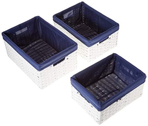 Redmon Three PC Basket Set, White/Navy