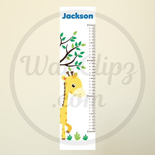 WallClipz Personalized Growth Chart FABRIC Wall Decal, Giraffe and Tree with Name on White, Height Ruler Measurement, Peel and Stick Decor Kids Nursery Measuring, Removable Reusable, MADE IN USA