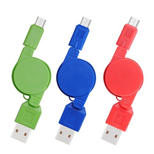 USB Cable, Retractable Cable, INEER 3-Pack High Speed USB 2.0 A Male to Micro B Data Sync & Charge Cable for Android, Samsung Galaxy, HTC, LG, Sony, Blackberry, Nokia, HP, PS4 and More Android Device