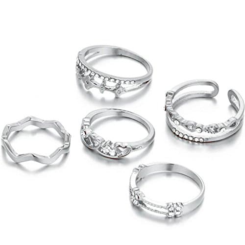 5pcs Peach Heart Clover Set Rings Set (Silver)