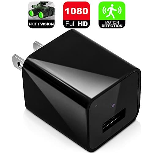 Hidden spy camera - Night vision hidden camera wall charger- USB charger camera- Mini security camera 1080p-Motion detection nanny cam FULL HD