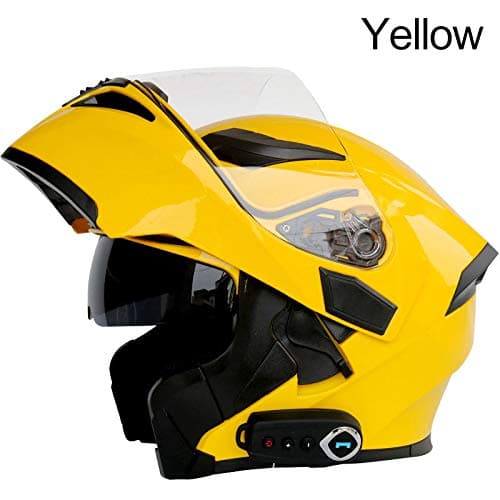 Bluetooth Integrated Modular Flip up Full Face Motorcycle Helmet Sun Shield Mp3 Intercom (Yellow, XXL)