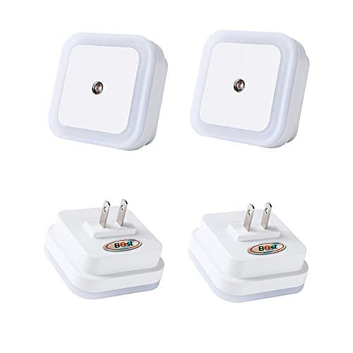 B1ST LED Night Light 0.5W Plug in Lamp with Smart Auto ON/OFF Sensor Soft Brightness for Kids Baby Nursery Bedroom Square White Pack of 4