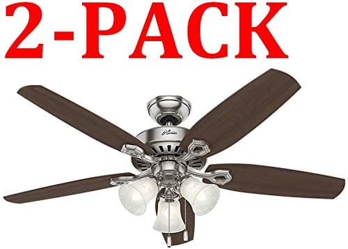 Hunter Indoor Ceiling Fan, with pull chain control - Builder Plus 52 inch, Brushed Nickel, 53237 (Brushed Nickel/Brazilian Cherry, 2-Pack)