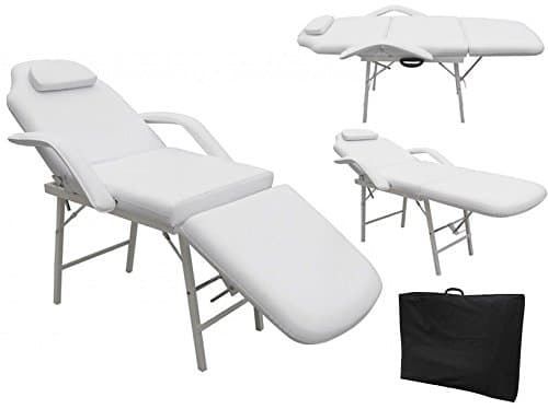 White 73" Portable Massage Foldable Table Non-Woven Bag 3 Fold Chair Tattoo Parlor Spa Salon Facial Bed Beauty Professional Therapists Back Home Therapy Adjustable Height