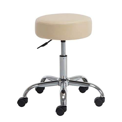 YUIKY Stools Chair Rolling Stool Height Adjustable Smooth Wheels Cover PU Leather Cushion Office Desk Chair WHITE