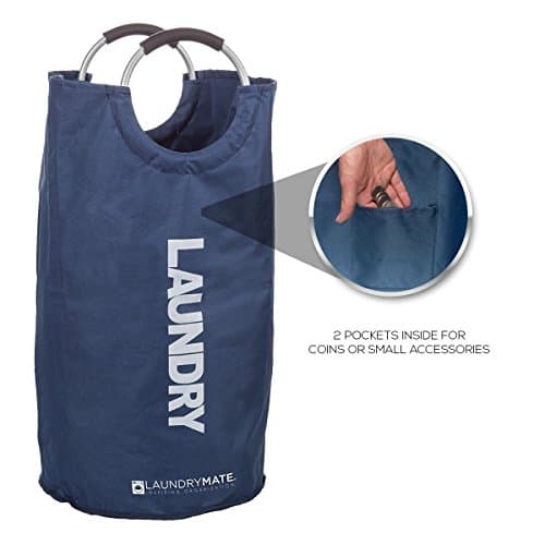 Laundrymate Extra Large Capacity Laundry Bag - With 2 Coin Pocket, Durable Strong Material Foldable Laundry Sack For College, Dorm And Apartment Dwellers Collapsible Laundry Bag (Dark Blue)