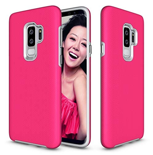XSMAXTECH Compatible Samsung Galaxy S9+ Plus Case, Armor Shock Absorbing Heavy Duty TPU + PC [Dual Guard Protection] Anti-Scratch Hybrid Bumper Series Durable Cover for Galaxy S9 Plus(2018)- Hot Pink