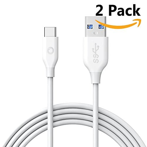 USB 3.0 to USB C Type-C Cable for Galaxy S9, S9+, S8, S8+, Google Pixel, Nexus 6P, LG V20 G5, HTC 10, new MacBook and More - 56k Ohm Pull-up Resistor - 3.3 ft / 1m - White (2 Pack)