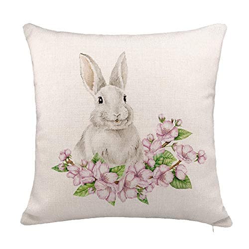 YOENYY Easter Rabbit Throw Pillow Cover Cushion Case for Sofa Couch Spring Floral Home Decor Cotton Linen 18" x 18"
