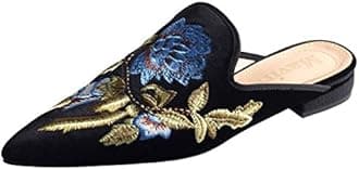 Mavirs Loafers For Women, Womens Loafers Velvet Backless Slip On Loafers Embroidery Mule Slippers